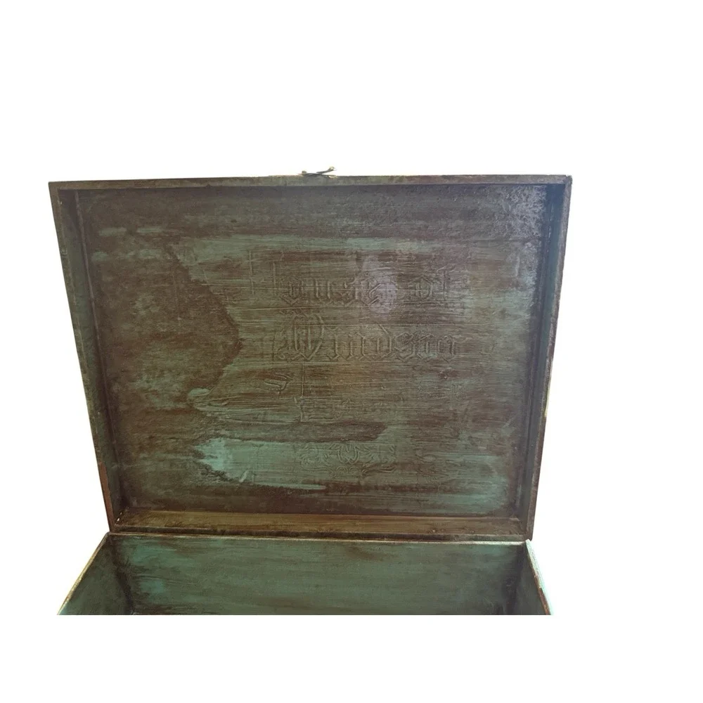 Vintage Wooden Cigar Box Windsor Flower Design Green